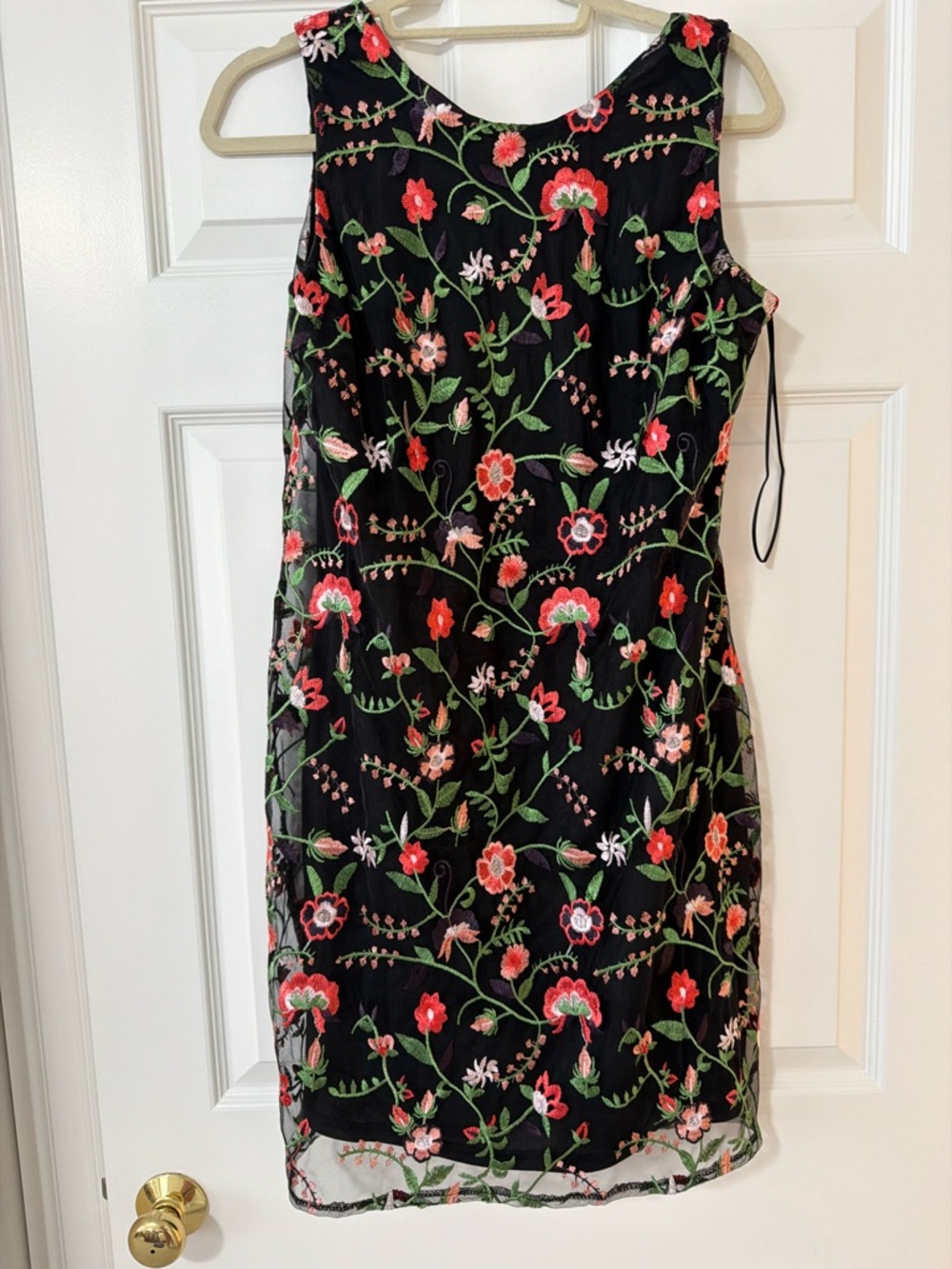 Sam Edelman Black Midi Dress with Red & Pink Floral Embroidery